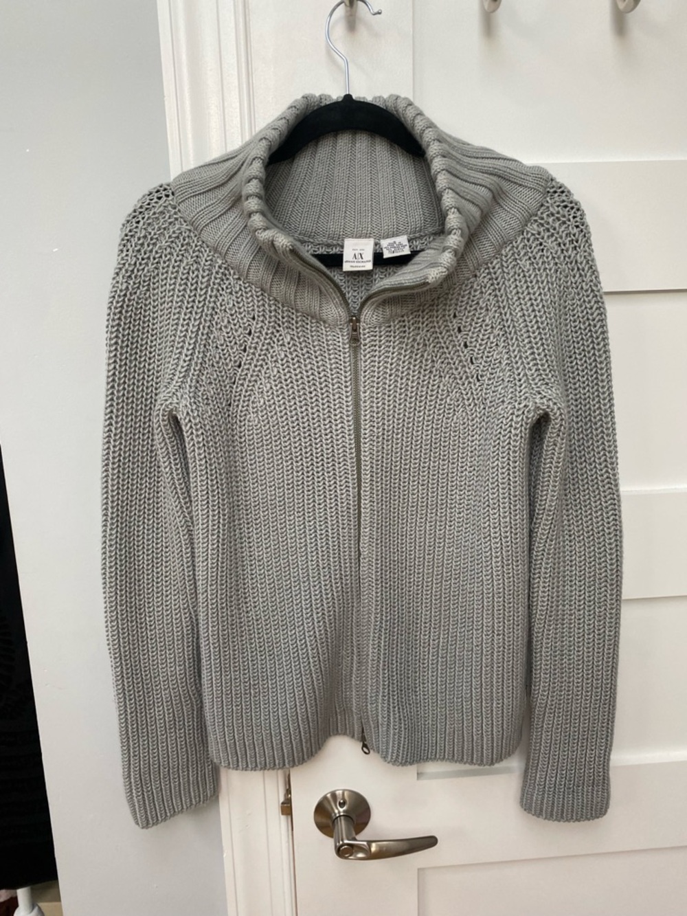 Armani Exchange designer vintage wool blend knit gray sweater jacket